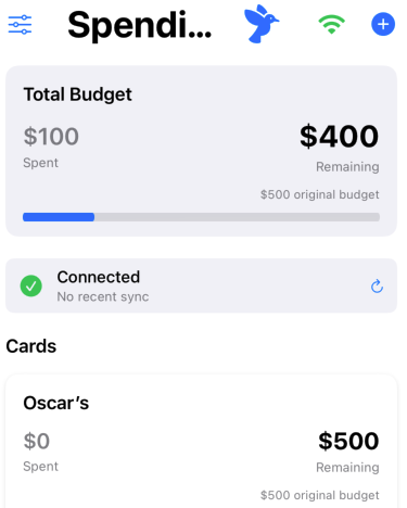 SpendingOwl app interface showing simple budget overview